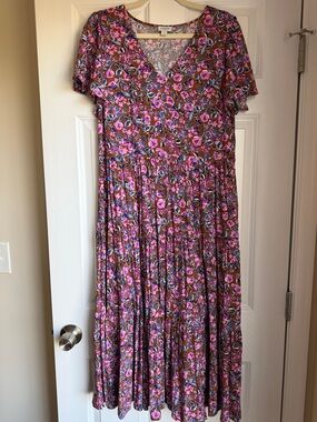J. Crew flutter sleeve, tiered, floral midi/maxi dress